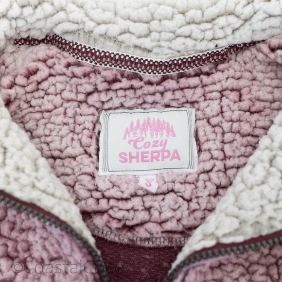 Cozy Sherpa Pink Quarter Zip Pullover Small Vegan Fleece Soft Warm Plush Jacket - Picture 7 of 15